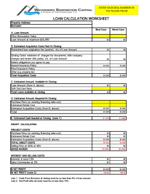 Loan Calculation Worksheet