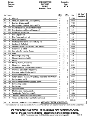 Inventory form with answer - MATH KIT - mediacentre