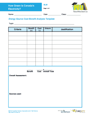 BLM - Energy Source Cost-Benefit Analysis Template - Teach Nuclear - teachnuclear