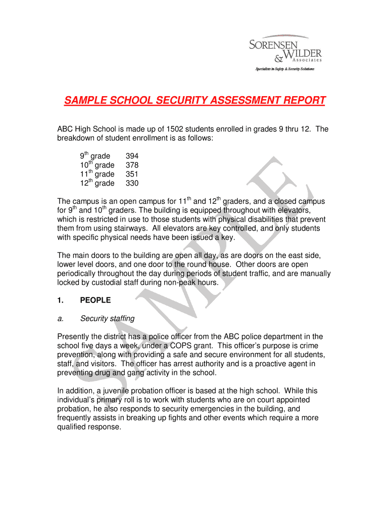 Fillable Online SAMPLE SCHOOL SECURITY ASSESSMENT REPORT Fax Email