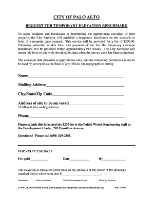 Fillable Online Cityofpaloalto Request For Temporary Belevationb