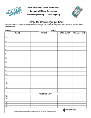 fillable online btopexpress computer basic signup sheet