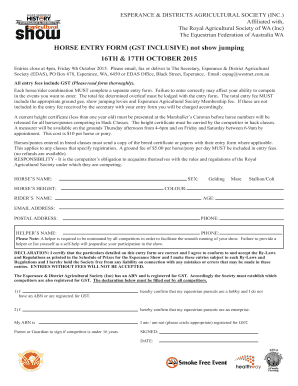 HORSE ENTRY FORM GST INCLUSIVE not show jumping 16TH