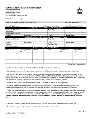 Contessa Condominium Car Stickers Application Form