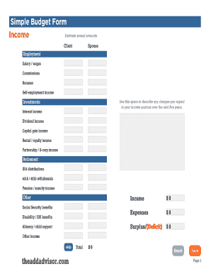 Simple bBudget Form Incomeb - theaddadvisorcom