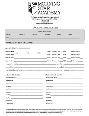 APPLICATION FOR ADMISSION APPLICANT'S PERSONAL DATA ... - morningstaracademy