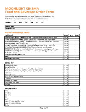 MOONLIGHT CINEMA Food and Beverage Order Form