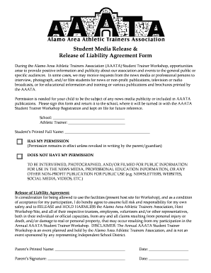 Student Media Release Release of Liability Agreement Form - aaata