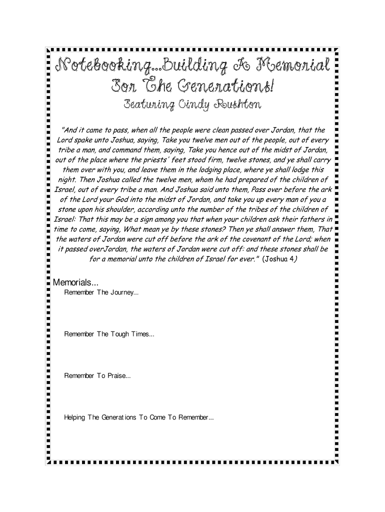 Fillable Online NotebookingBuilding A Memorial For The Generations Fax