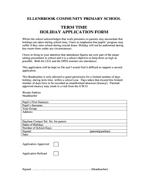 TERM TIME HOLIDAY APPLICATION FORM - ellenbrookschoolcom