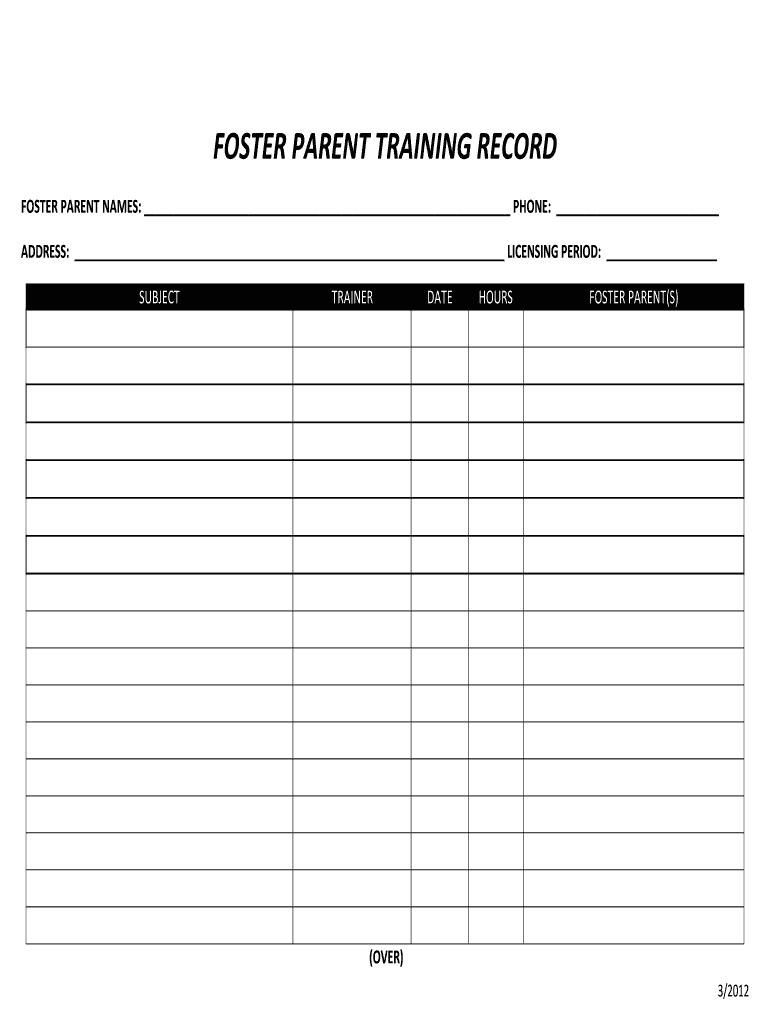 Fillable Online Foster parent training record Wright County Fax Email