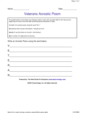 fillable online meade k12 ky name date veterans acrostic poem
