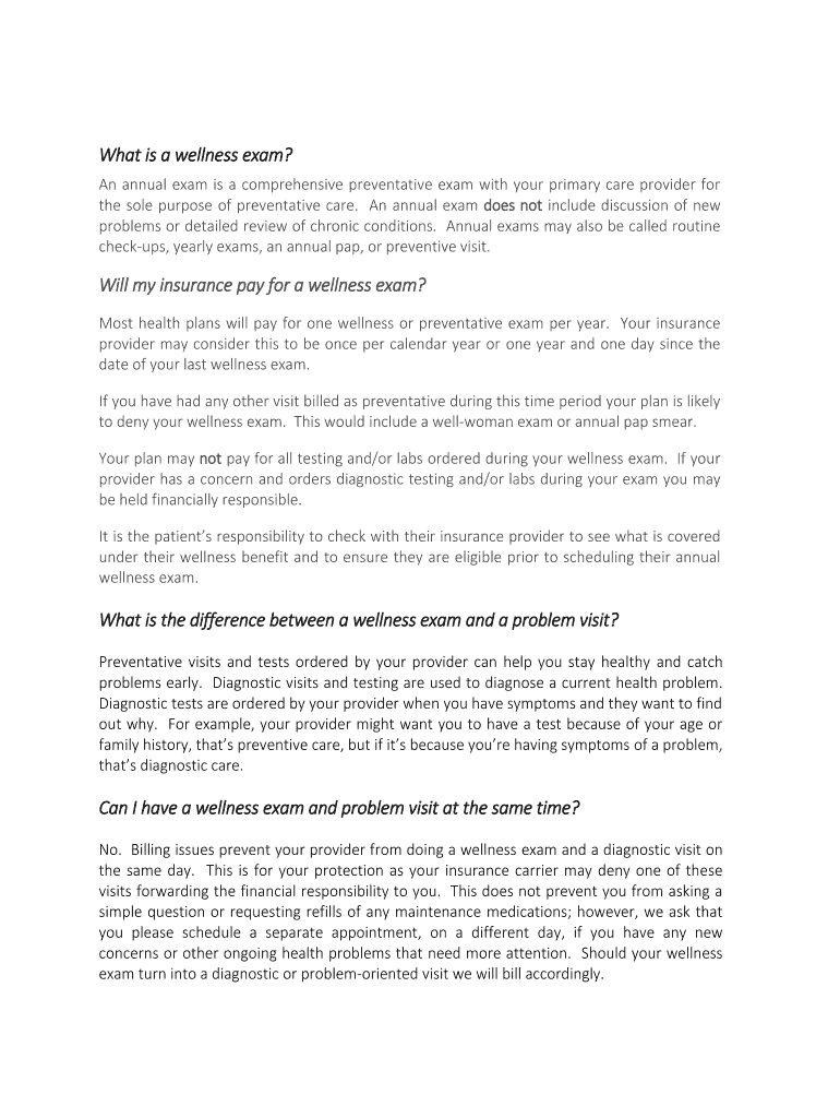 Fillable Online What is a wellness exam Fax Email Print pdfFiller