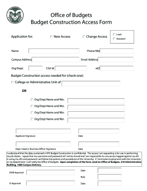 Office of Budgets Budget Construction Access Form