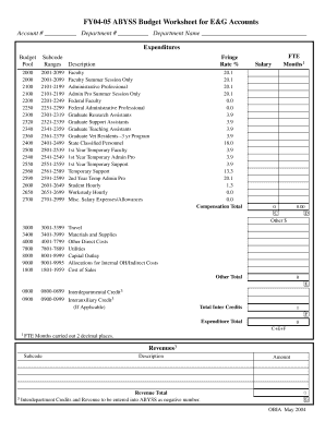 FY04-05 ABYSS Budget Worksheet for E&G Accounts