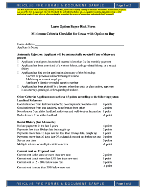 BLease Optionb Buyer Risk bFormb Minimum Criteria bb - REIClub Pro