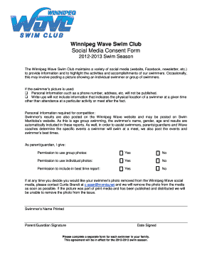 Winnipeg Wave Swim Club Social Media Consent Form 2012