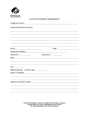 Event planning worksheet - Ames / Gilbert Girl Scouts