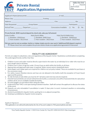 Private Rental Application/Agreement - Troy Family Aquatic Center