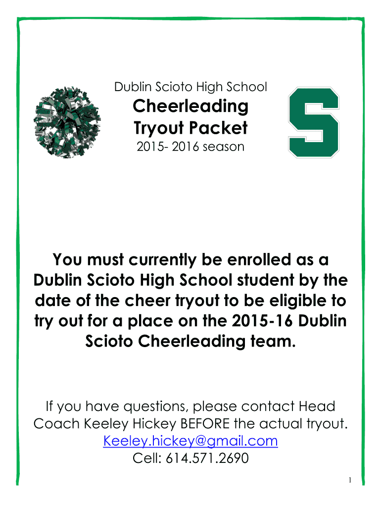 Fillable Online Dublin Scioto High School Cheerleading Tryout Packet