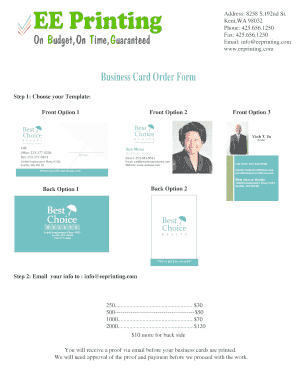 Business card order form - bestchoicerealtywacom