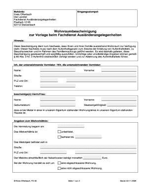 Wohnraumbescheinigung Form