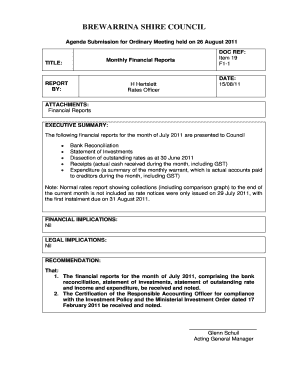 The following financial reports for the month of July 2011 are presented to Council - brewarrina nsw gov