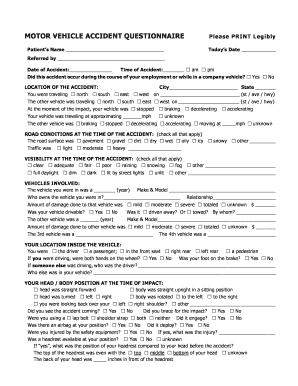 Motor Vehicle Accident Questionnaire