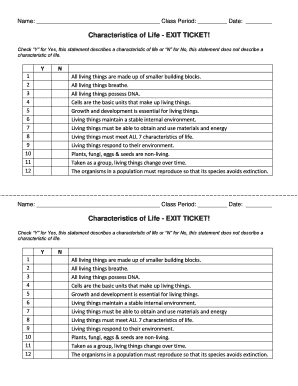 3 2 1 exit ticket pdf - characteristics of life exit ticket