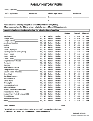 FAMILY HISTORY FORM - All About Children - allaboutchildren