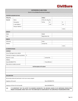 Fillable Online civilsure co EXTENSIONS CLAIM FORM - Civilsure Fax ...