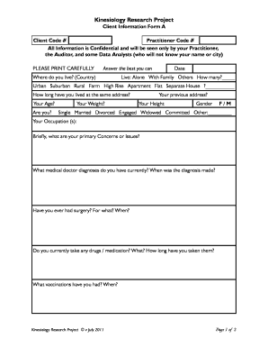 Kinesiology Research Project Client Information A Client - hk-training