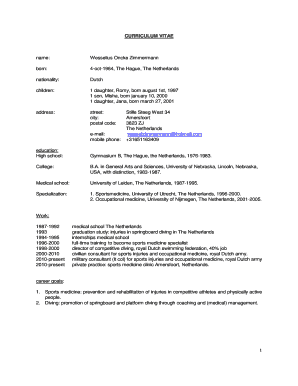 Ucl cv template - CURRICULUM VITAE name: Wesselius Oncke Zimmermann born: 4oct1964, The Hague, The Netherlands nationality: Dutch children: 1 daughter, Romy, born august 1st, 1997 1 son, Misha, born january 10, 2000 1 daughter, Jana, born march 27, 2001 - -