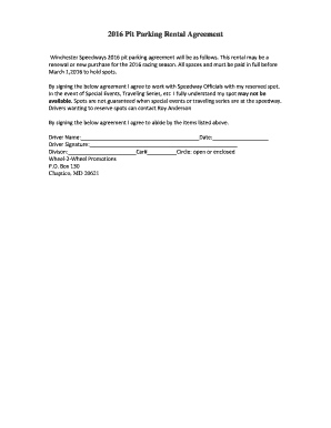 2016 Pit Parking Rental Agreement