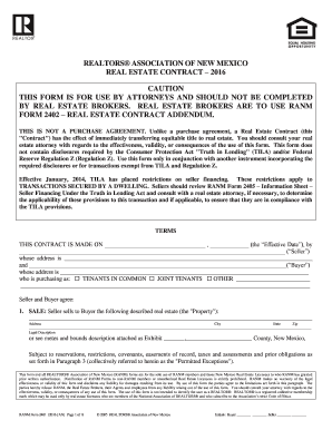 Realtors association of new mexico breal estate contractb 2016 bb