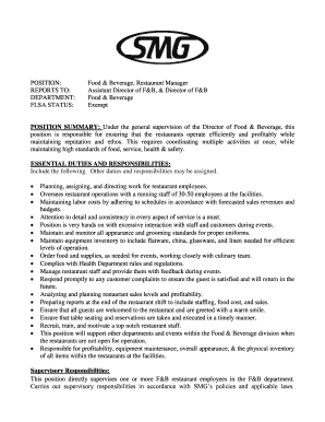 Food &amp; Beverage, Restaurant Manager