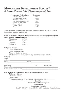 MONOGRAPH DEVELOPMENTBUDGET* & PLEDGE FORM for Osha - herbal-ahp