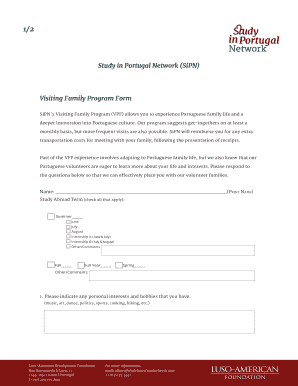 Study in Portugal Network SiPN Visiting Family Program Form