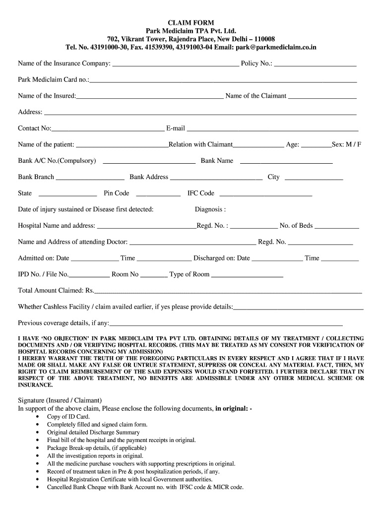 park-mediclaim-reimbursement-claim-form-fill-online-printable