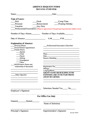ABSENCE REQUEST FORM - Havana CUSD 126