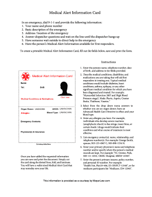 Fillable Online To create a printable Medical Alert Information Card ...