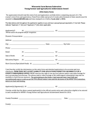 2016 Achievement Award bApplicationb Short bFormb