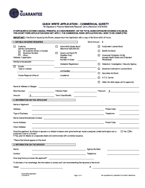 Commercial Surety Quick Write Application