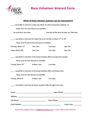 13 1 worksheet part 1 - Race Volunteer Interest Form - Susan G Komen for the Cure - acadiana info-komen