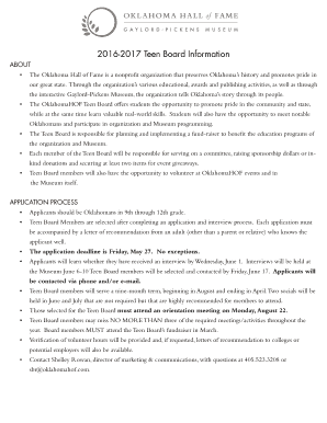 2016-2017 Teen Board Information - Oklahoma Hall of Fame