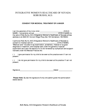 Authorization letter for medicine - Minor Consent Form - Robi Burns MD