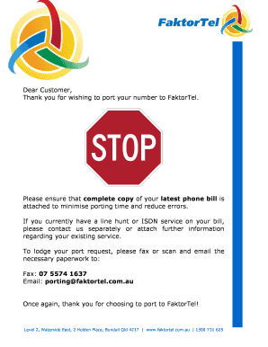 Dear Customer, Thank you for wishing to port your ... - FaktorTel