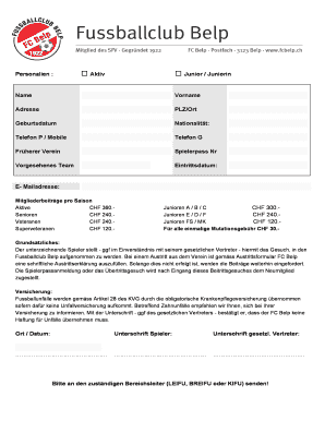 FC Belp Registration Form