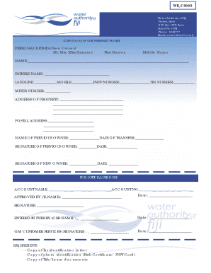 Ownership declaration form - Email contactwafcomfj CHANGE OF OWNERSHIP FORM