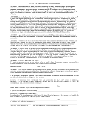 PATIENT bPHYSICIANb ARBITRATION bAGREEMENTb ARTICLE 1 It bb